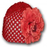 Red girl crochet knitted beanie / hats with attached flower - Babies Accessories