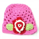 Pink Cream with Roses girl crochet knitted beanie / hats with attached flower - Babies Accessories